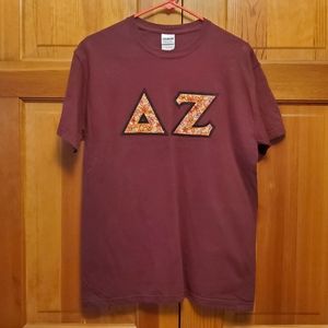 Delta Zeta T-Shirt DZ Sorority Maroon with Floral Stitched Letters